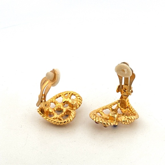 Vintage multicolor crystal gold tone clip on earrings - Picture 8 of 9